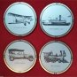 Vintage Transportation theme 3 1/2" Coasters Set of 4 Train Plane Car Boat