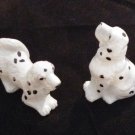2 Ceramic Black Spotted White Dog Figurines Glossy Dogs Figurines