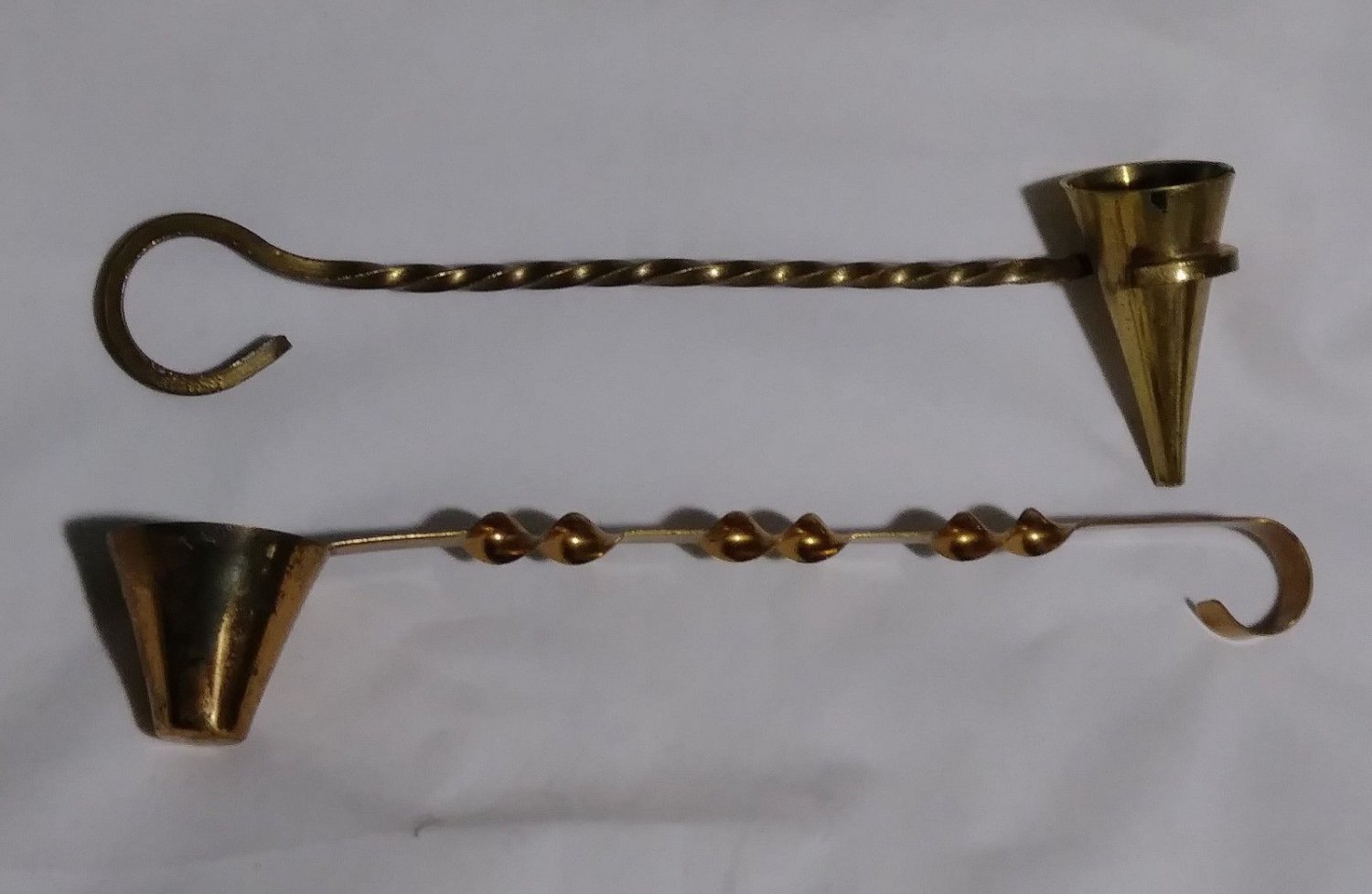 2 Vintage solid brass 8''candle snuffers Used Show Wear