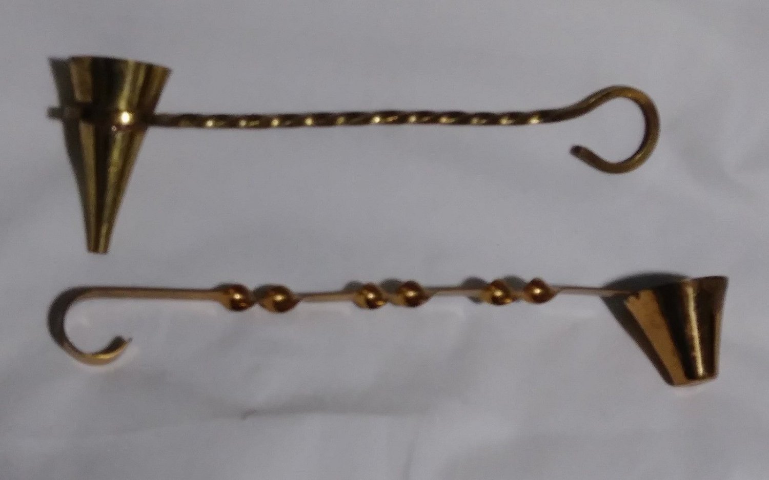 2 Vintage solid brass 8''candle snuffers Used Show Wear