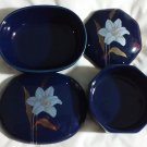 2 OTAGIRI JAPAN White Lilies Blue Oval & Hex Shaped Trinket Jewelry Boxes Gifts