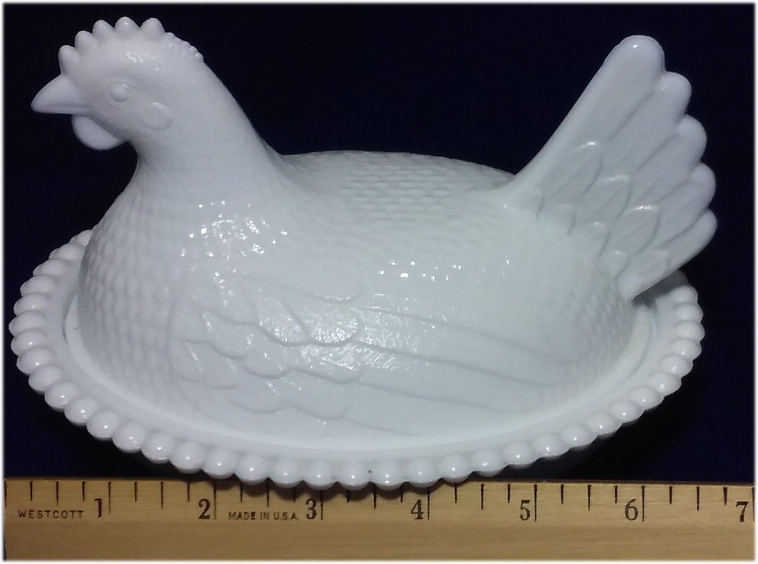 White Milk Glass Hen on Nest 2 Piece Candy Dish Indiana Glass