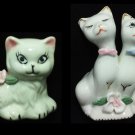 2 Piece Lot Ceramic Glass Cat Figurines (1 has 1 cat; the other has 2 cats)
