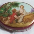 Hand painted desser trinket porcelain box with tiny 1" Glass Doll