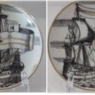 2 Sailing Ship Ships Small Round Trinket Dish Dishes Deluxe Quality Japan