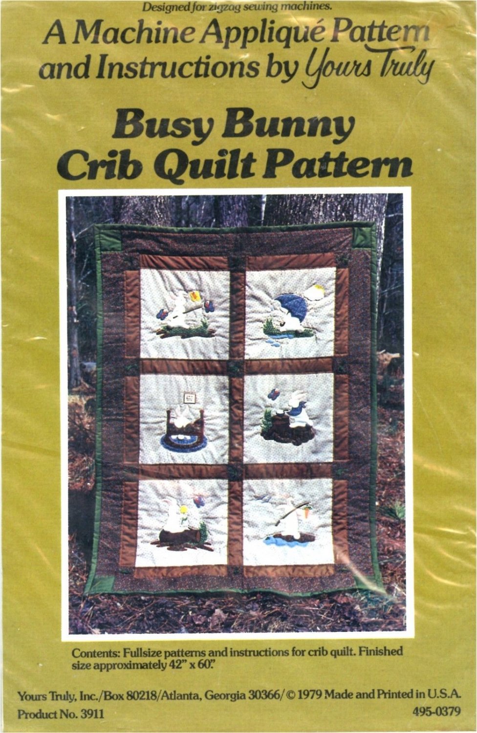 Busy Bunny A Machine Applique Pattern by Yours Truly Baby's Crib Quilt