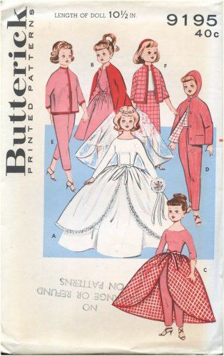 Butterick 9195 UNCUT Sewing Pattern 10.5" High Heeled Dolls Original!