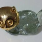 Glass Cat Kitten Heavy Paperweight Figurine Gold Plate Head 2½" X 4" Desk Curio