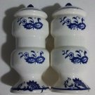 4 Vintage Blue Onion Spice Jars/Shakers-Cobalt Blue Flowers on White