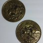 2 English Embossed & Hammered Brass Plates Hunting Horses Dogs 1950s