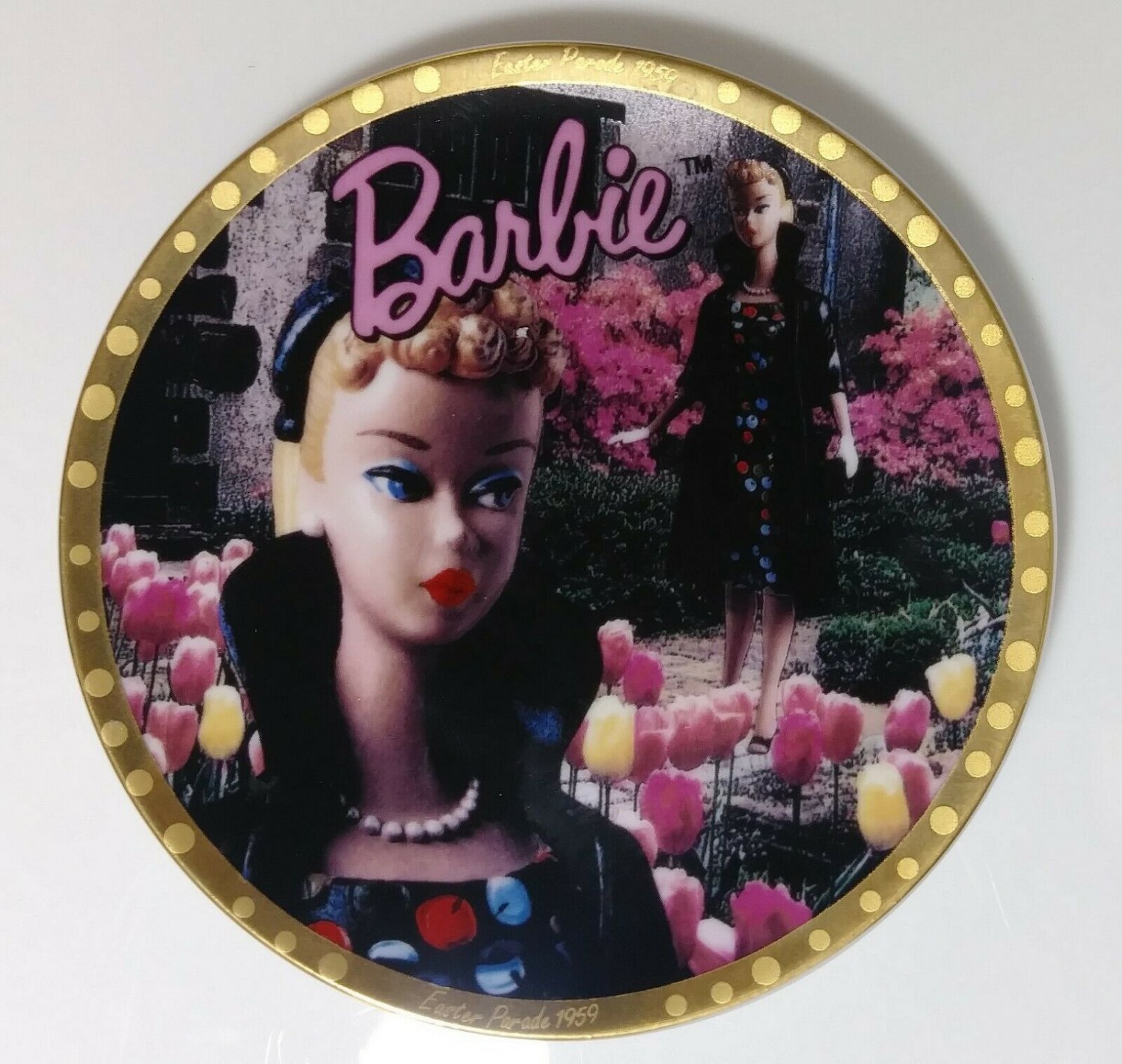 Barbie Easter Parade Enesco Mini Plate with Easel 1993 Retro Mattel 4 Inch