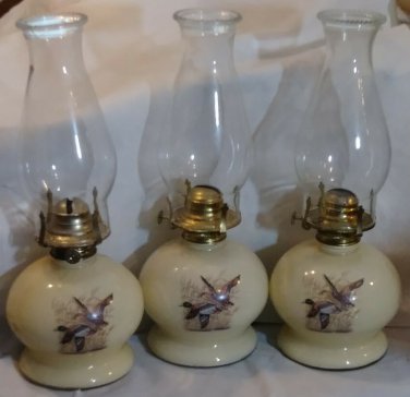 Vtg Lamplight Farms Set Of 3 Flying Mallard Ducks Oil Lamps