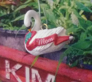 1994 Vintage Hallmark Keepsake Ornament Miniature Mom Banner White Swan