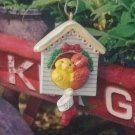 1993 Hallmark Miniature Ornament Red & Yellow Snuggle Birds in a Birdhouse