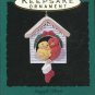 1993 Hallmark Miniature Ornament Red & Yellow Snuggle Birds in a Birdhouse
