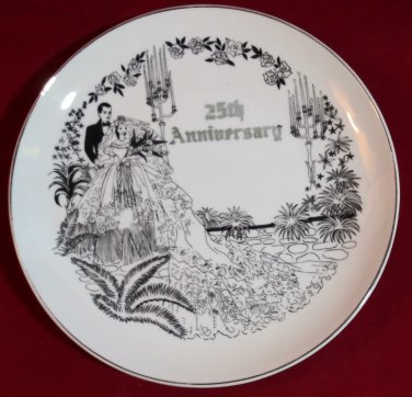 25th Anniversary 8" Plate Artmark of Japan Hand painted Silver, White & Black