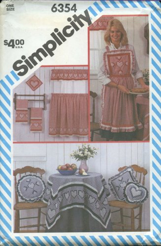 Simplicity 6354 Kitchen Coverups Aprons Pillows Potholders Tea Towels Embroidery
