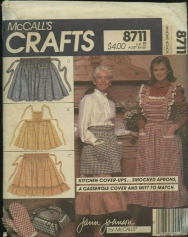 McCall's Crafts 8711 Kitchen Coverups Smocked Aprons Casserole Cover Mitts