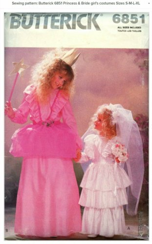 Sewing pattern: Butterick 6851 Princess & Bride girl's costumes Sizes S-M-L-X