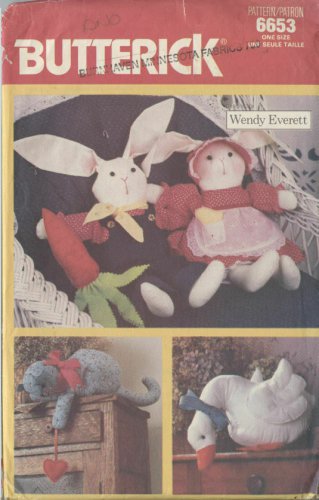 Country Animals Bunny Dolls Cat Duck Shelf Sitters Butterick Sewing Pattern 6653