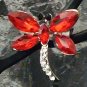 Red Silver small Dragonfly Silvery Colored Pin Back Pinback Gift Boxed Sparkly