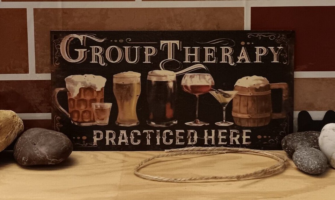 Group Therapy Practiced Here Small 7.87in x 3.94in Wooden Sign Home Decor
