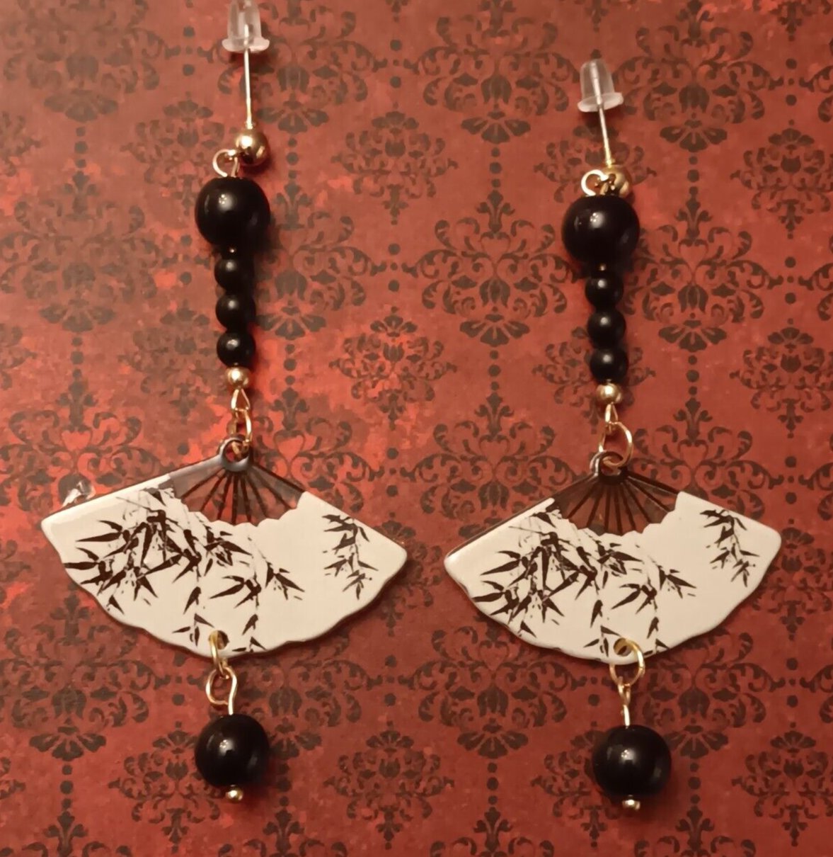 Retro Chinese Style Long Elegant Dangle Drop Earrings Wire Pierce Black White