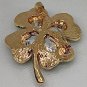 Sparkling Four 4 Leaf Clover Brooch Pinback Green Gold St Patrick's Day Pin