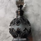 0.51oz Round Glass Perfume Bottle with Black Diamond Accents Refillable Silvery 0.51oz Round Glass Perfume Bottle with Black Diamond Accents Refillable Silvery