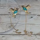 Golden Color Hummingbird Pierced Earrings Blue Stone Gifts Studs pierce earring