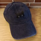 Navy Blue Baseball Cap New Black Cat Staring at You Adjustable Kitty Hat New