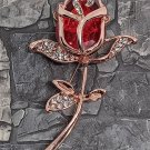 Gold Colored Red Rose with Rhinestones Brooch Pinback Pin Brooch Corsage Elegant