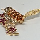 Golden Colored Songbird Sparkling Rhinestones Brooch Pinback Lapel Pin