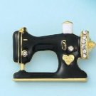 Black Sewing Machine Brooch Pin with Rhinestones Alloy Lapel Pin Pinback