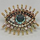 Antique Gold Colored Blue Eye All Seeing Knowing Sparkling Brooch Pinback Pin