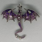 Purple Silver Colored Flying Dragon Brooch Women Unisex Enameled Metal Pin