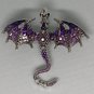 Purple Silver Colored Flying Dragon Brooch Women Unisex Enameled Metal Pin
