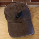 Brown Baseball Cap Black Cat Staring at You Adjustable Kitty Hat New