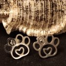 Silvery Color Chic Stainless Steel Heart-Shaped Paw Print Stud Earrings - Hypo