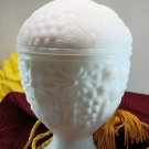 Vintage Avon White Milk Glass Pedestal Compote Candy Dish with Lid Flowers