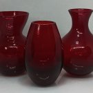 3 pieces of Anchor Hocking RUBY RED depression miniature glass vases small vase