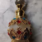 0.51oz Round Glass Perfume Bottle with Colored Diamond Accents Refillable Golden