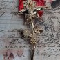 Beautiful Gold Colored Red Rose Faux Pearl Rhinestone Brooch Pinback Pin Brooch