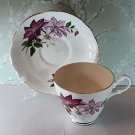 Royal Ascot Bone China Purple Clematis Teacup & Saucer Set England Tea Cup