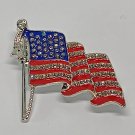 American Flag Silvery Colored Sparkling Rhinestone Brooch Pinback Lapel Pin