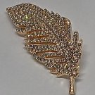 Very Pretty Sparkling Golden Leaf Rhinestone Brooch Pinback Lapel Pin