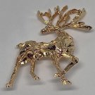 Golden Colored Reindeer Shiny Brooch Pinback Christmas Lapel Pin