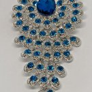 Gorgeous Peacock Silvery Blue & White Rhinestones Brooch Pinback Pin Sparkly