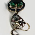 Black Cat Kitty Golden Sparkling Rhinestone Brooch Pinback Lapel Pin