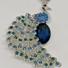Blue & White Gorgeous Peacock Sparkling Silvery Rhinestone Brooch Pinback Pin